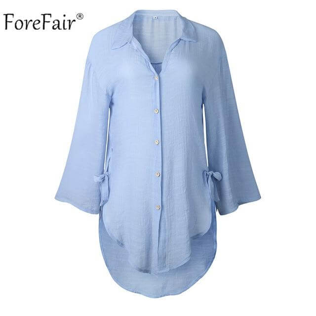 Forefair Plus Size Long White Shirts Women Autumn Winter Ladies Irregular Casual Loose Linen Blouse Shirt