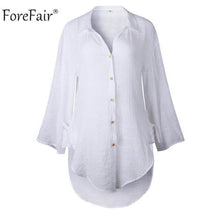 Load image into Gallery viewer, Forefair Plus Size Long White Shirts Women Autumn Winter Ladies Irregular Casual Loose Linen Blouse Shirt
