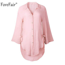 Load image into Gallery viewer, Forefair Plus Size Long White Shirts Women Autumn Winter Ladies Irregular Casual Loose Linen Blouse Shirt
