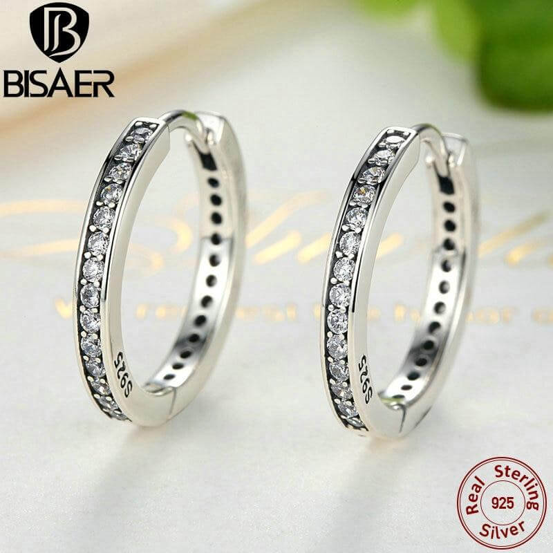 Genuine 925 Sterling Silver Eternity Round Hoop Earrings For Women Ear Cuff Brincos Sterling Silver Brand Fine Jewelry GOS456