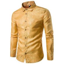 Load image into Gallery viewer, Gold Elegant Shirt Casual Men Party Clothing Blusa Fitness New Arrival Holiday Tops 2018 New Arrival Blouse Floral Male Shirts

