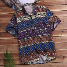 Load image into Gallery viewer, Hawaiian 5XL Men&#39;s Shirts Slim Fit Cotton Boho Floral Short Sleeve Turn Down Collar Curved Hem Plus Size Tops Camisa Summer
