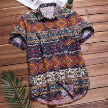 Load image into Gallery viewer, Hawaiian 5XL Men&#39;s Shirts Slim Fit Cotton Boho Floral Short Sleeve Turn Down Collar Curved Hem Plus Size Tops Camisa Summer

