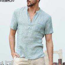 이미지를 갤러리 뷰어에 로드 , INCERUN 2018 Men&#39;s Shirts Stand Collar Short Sleeve Button Casual Tops Male Streetwear Loose Summer Breathable Shirt Chemise
