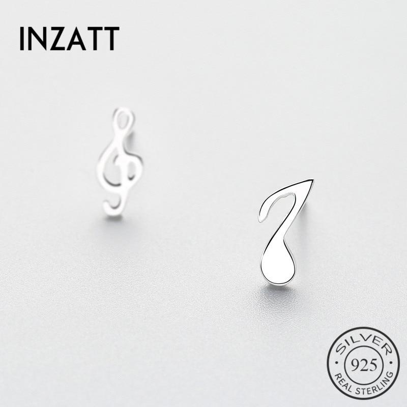 INZATT Asymmetry Real 925 Sterling Silver Musical note Stud Earrings For Charm Women Birthday Party Fashion Fine Jewelry Gifts