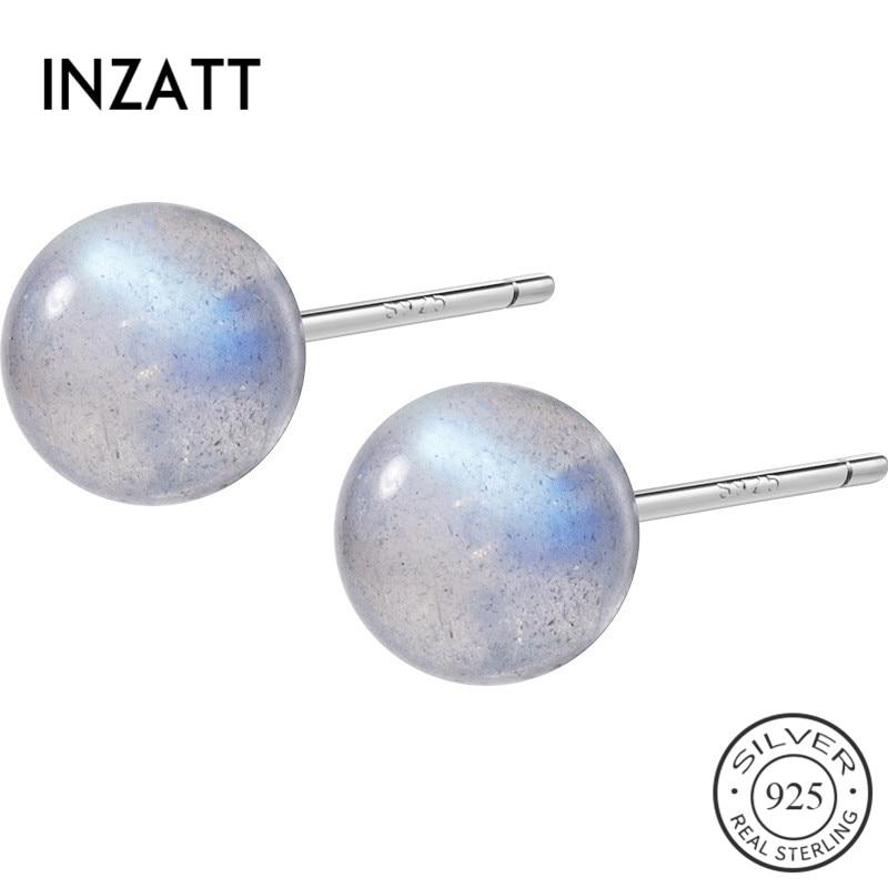 INZATT Classic Tiny Round MoonStone Stud Earrings Real 925 Sterling Silver For Fashion Women Party  Fine Jewelry Accessories