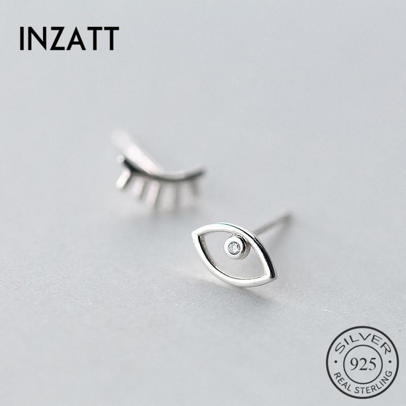 INZATT Punk 2018 Real 925 Sterling Silver Asymmetry Eye Eyelash Stud Earrings For Women Party Fine Jewelry Personality Bijoux