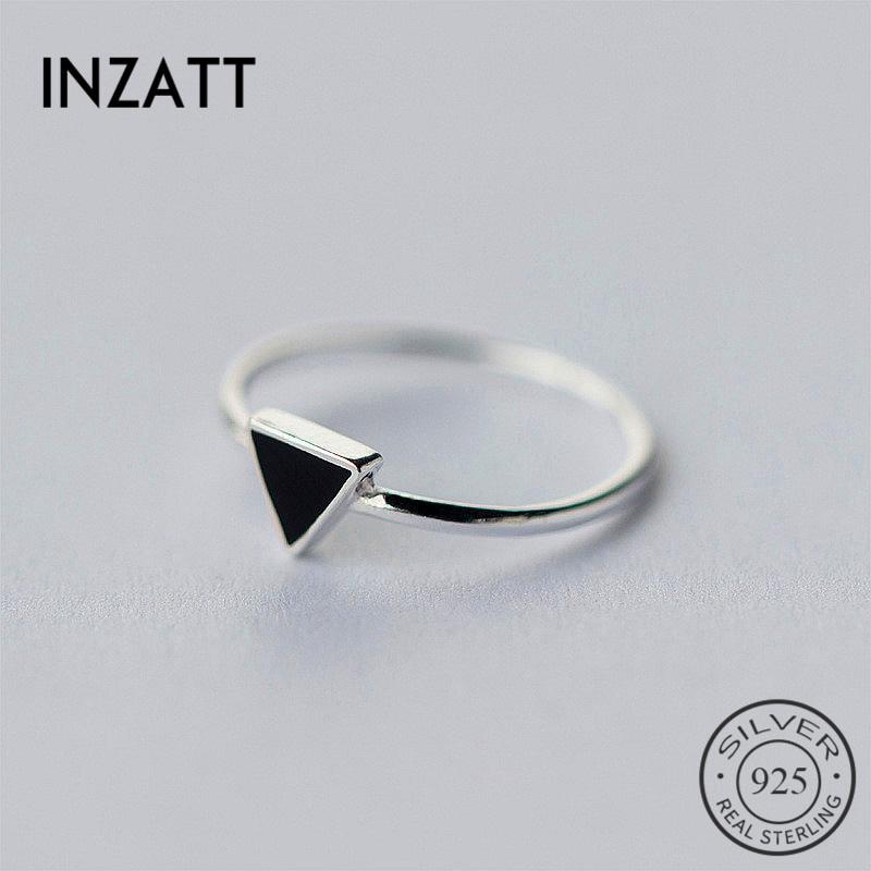 INZATT Real 925 Sterling Silver Geometric Black Enamel Triangle OL Adjustable Ring Minimalist Fine Jewelry For Women Party Gift