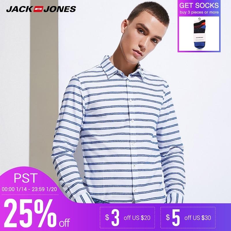 JACK JONES Brand 2018 NEW regular COTTON smart casual style full length sleeves turn-down collar male shirts| 217105509