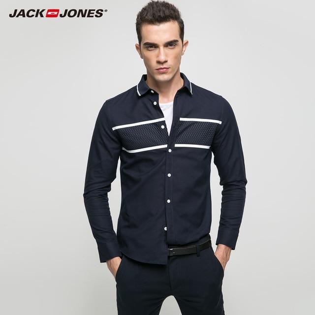JACK & JONES Brand 2018 NEW younger casual 100% cotton turn-down collar patchwork full length sleeves men shirts |217105505