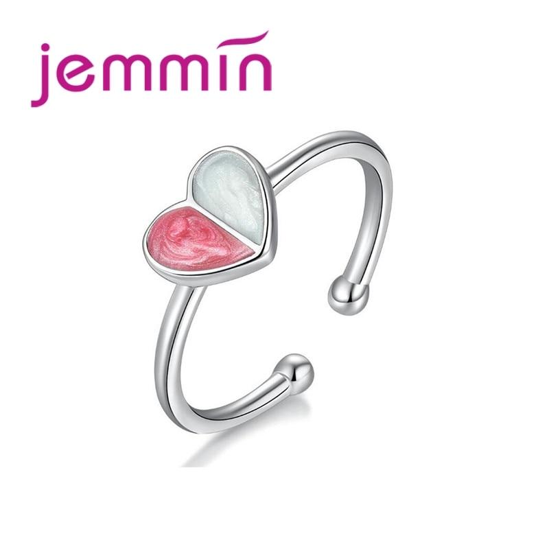 JEMMIN 100% 925 Sterling Silver Double Color Crystal Heart Shape Romantic Intellectual Female Adjustable Opening Rings Daily
