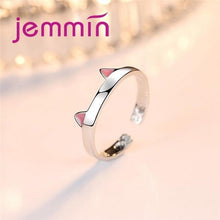 Load image into Gallery viewer, JEMMIN Colored Crystal Cute Cat Ears Simple 925 Sterling Silver Opening Adjustable Rings Girl Surprise Gift Support Wholesale
