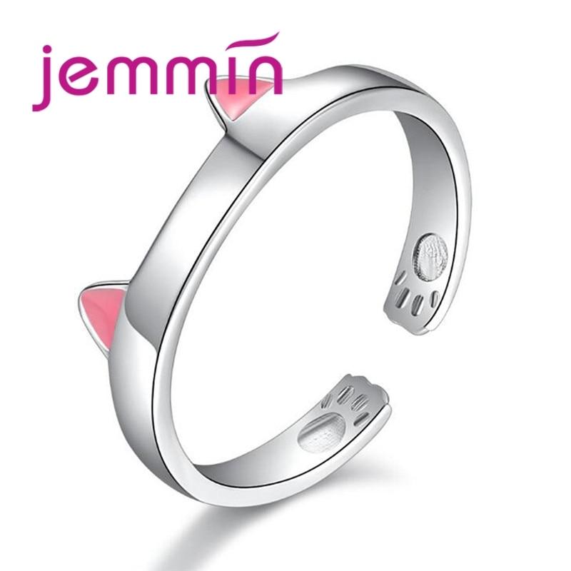 JEMMIN Colored Crystal Cute Cat Ears Simple 925 Sterling Silver Opening Adjustable Rings Girl Surprise Gift Support Wholesale
