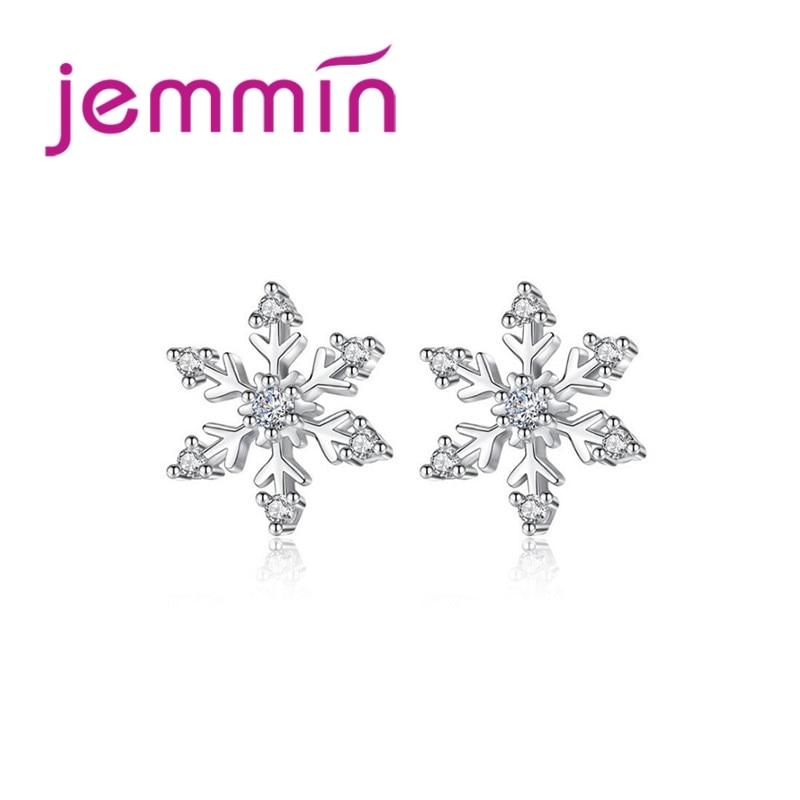 JEMMIN Small Cubic Zirconia Authentic 100% 925 Sterling Silver Irregular Generous Snow Flake Shape Female Festival Stud Earrings