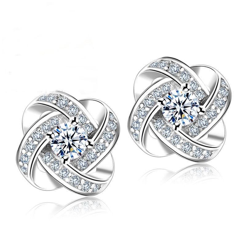 Jemmin Crystal Earrings 925 Sterling Silver Knot Flower Stud Earrings for Women Brincos Bijoux Wedding Jewelry
