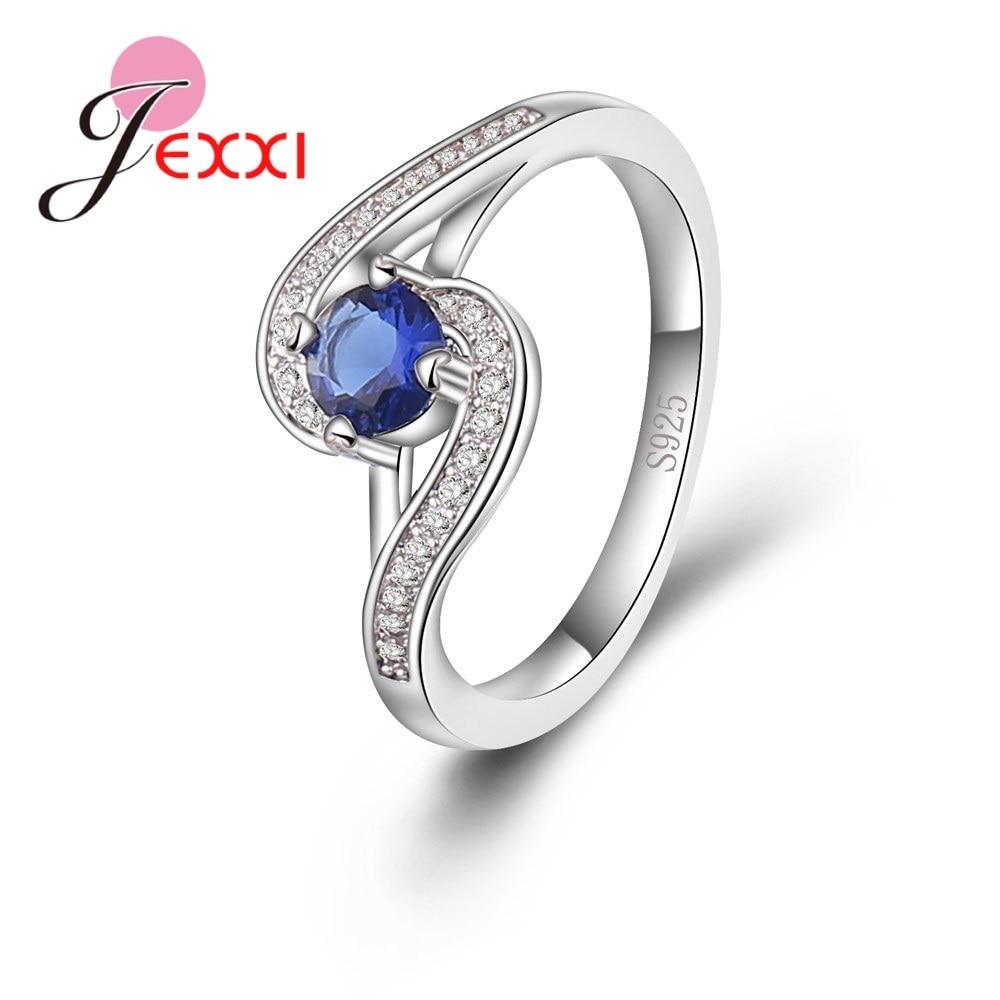 Jemmin New 925 Sterling Silver Wave-typed Female Models Sapphire Zircon Micro-encrusted Crystals  Ring Holiday Party Jewelry