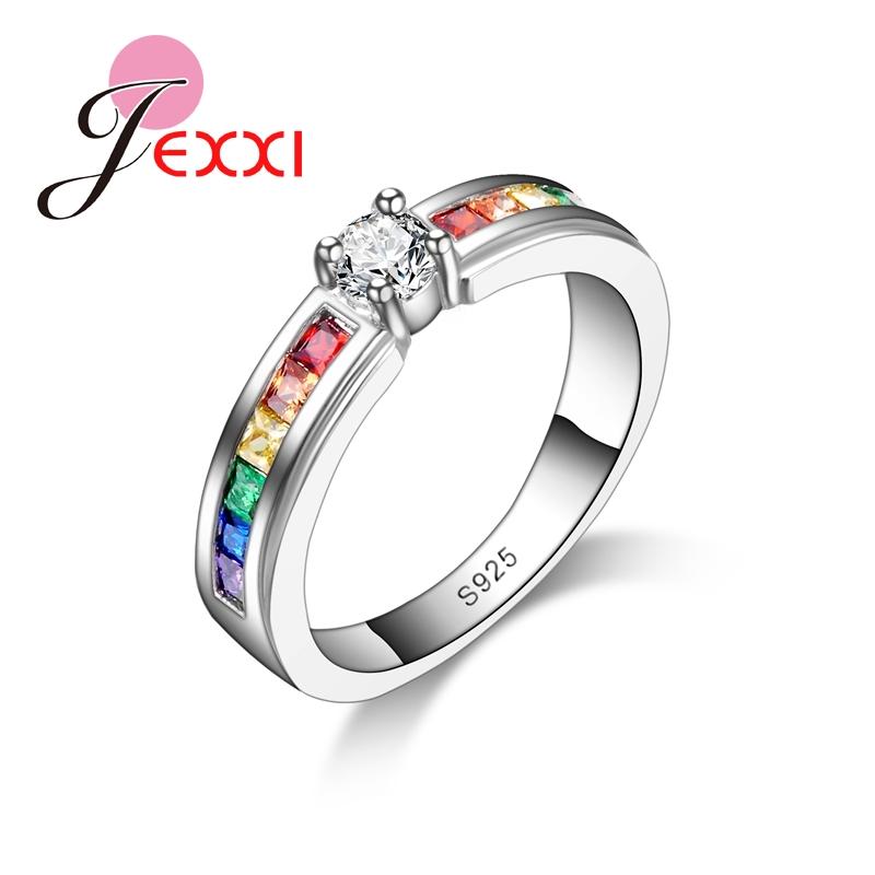 Jemmin New Arrival Simple Style Colorful Fine Crystal 925 Sterling Silver Ring For Women Female Party Wedding Jewelry Wholesale