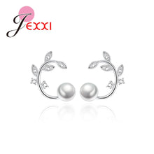 Load image into Gallery viewer, Jemmin New Wonderful White Pearl Leaves Shape Rhinestone 100% 925 Sterling Sliver High Quality Party Stud Earrings For Girls
