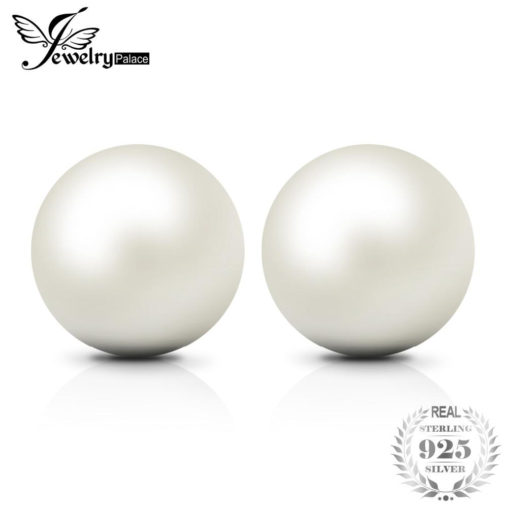 JewelryPalace 925 Sterling Silver 6.5mm Freshwater Cultured Pearl Button Ball Stud Earrings For Women As Best Gifts Jewerly