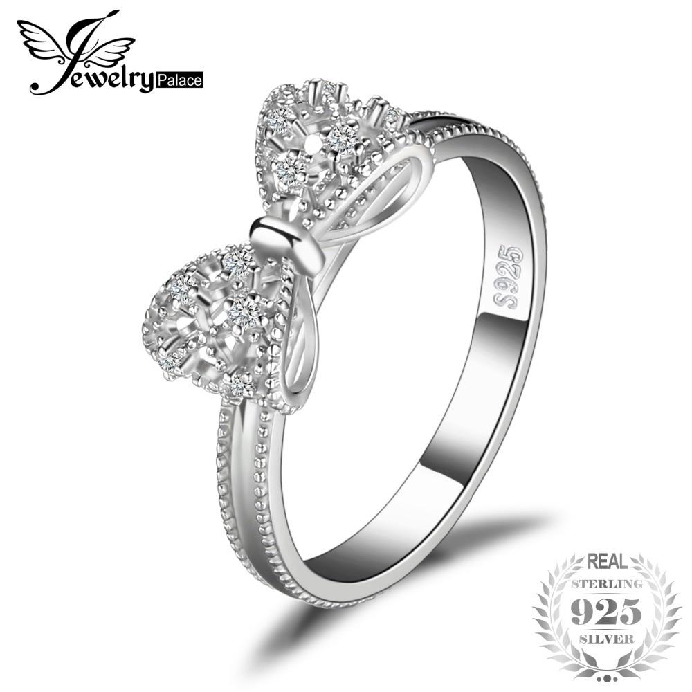JewelryPalace 925 Sterling Silver High Quality Cubic Zirconia Sparkling Bow Knot Stackable Ring Micro Pave Rings For Women Gifts