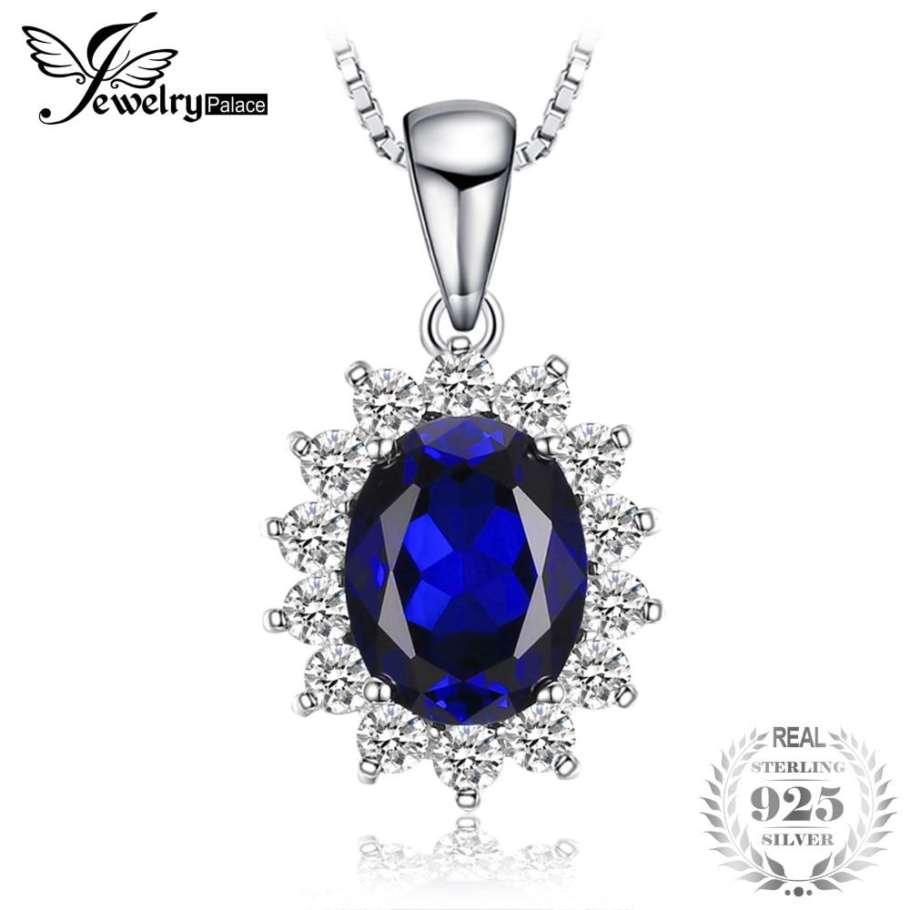 JewelryPalace Oval Princess Diana William Pendant Created Blue Sapphire Pendant 925 Sterling Silver Jewelry Not Include A Chain