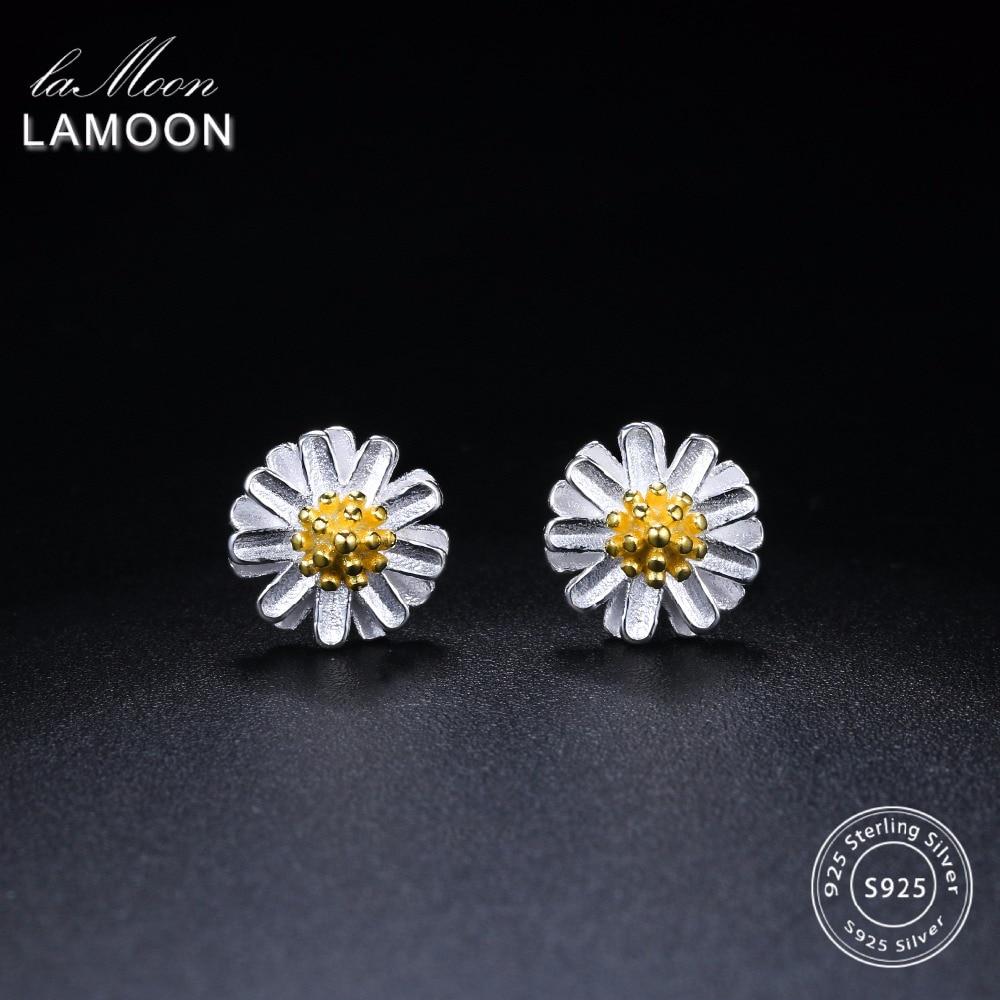 LAMOON 2017 New Handmade Chrysanthemum Flower Shape Real 925-sterling-silver Earrings Fine Jewelry for Women Girl Gift LMEY022