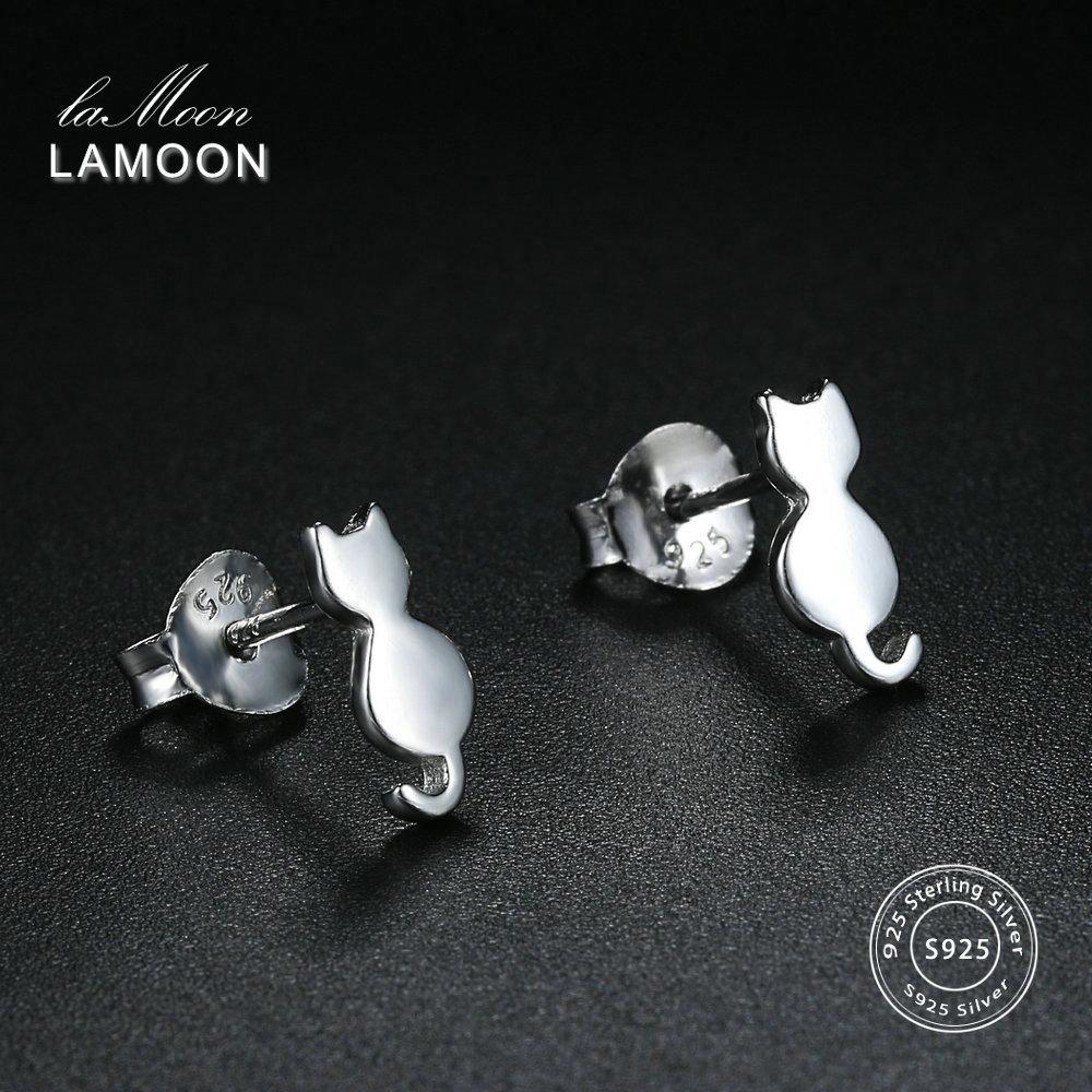 LAMOON 2018 New Lovely Cat Shaped 100% Real 925-Sterling-Silver Stud Earrings S925 Fine Jewelry For Women Girl Gift LMEY170