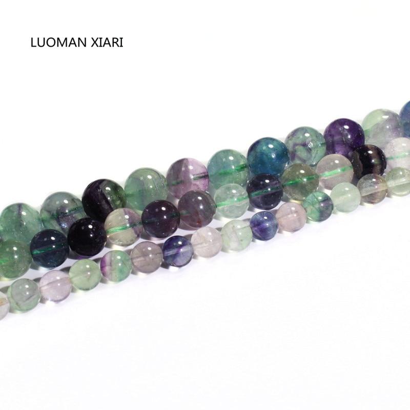 LUOMAN XIARI Round Natural Fluorite Stone Beads For Jewelry Making DIY Bracelet Necklace Material 4/6/8/10/12 mm Strand 15''
