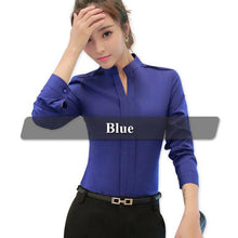 Load image into Gallery viewer, Lenshin Blue Shirt Women Wear Office Lady V-Neck Collar Blouse Professional Top
