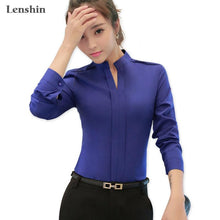 Load image into Gallery viewer, Lenshin Blue Shirt Women Wear Office Lady V-Neck Collar Blouse Professional Top

