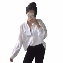 Load image into Gallery viewer, Long Sleeve Woman blouse White shirt Ladies Pocket Shirt Women Casual Tops Plus Size Elegant Female White Blouse
