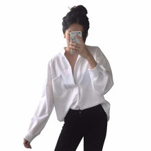 Load image into Gallery viewer, Long Sleeve Woman blouse White shirt Ladies Pocket Shirt Women Casual Tops Plus Size Elegant Female White Blouse

