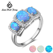 Load image into Gallery viewer, Luxury Cubic Zirconia &amp; Oval Blue Opal Stone Women Rings Real Pure 925 Sterling Silver Ring Gift Ideas For Mom (Lam Hub Fong)
