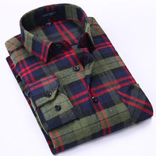 Load image into Gallery viewer, Men&#39;s Long Sleeve Brushed Checkered Plaid Shirt Patch Left Pocket Classic Casual Standard-Fit Comfortable and Soft Dress Shirts

