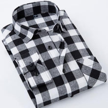 Load image into Gallery viewer, Men&#39;s Long Sleeve Brushed Checkered Plaid Shirt Patch Left Pocket Classic Casual Standard-Fit Comfortable and Soft Dress Shirts
