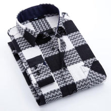 Load image into Gallery viewer, Men&#39;s Long Sleeve Brushed Checkered Plaid Shirt Patch Left Pocket Classic Casual Standard-Fit Comfortable and Soft Dress Shirts
