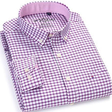 Load image into Gallery viewer, Men&#39;s Long Sleeve Plaid/Striped Oxford Dress Shirt Single Patch Pocket with Box-pleated Back Yoke Regular-fit Button Down Shirts
