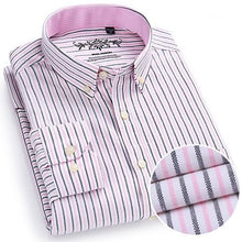 Load image into Gallery viewer, Men&#39;s Long Sleeve Plaid/Striped Oxford Dress Shirt Single Patch Pocket with Box-pleated Back Yoke Regular-fit Button Down Shirts
