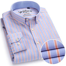 Load image into Gallery viewer, Men&#39;s Long Sleeve Plaid/Striped Oxford Dress Shirt Single Patch Pocket with Box-pleated Back Yoke Regular-fit Button Down Shirts
