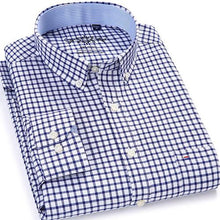 Load image into Gallery viewer, Men&#39;s Long Sleeve Plaid/Striped Oxford Dress Shirt Single Patch Pocket with Box-pleated Back Yoke Regular-fit Button Down Shirts
