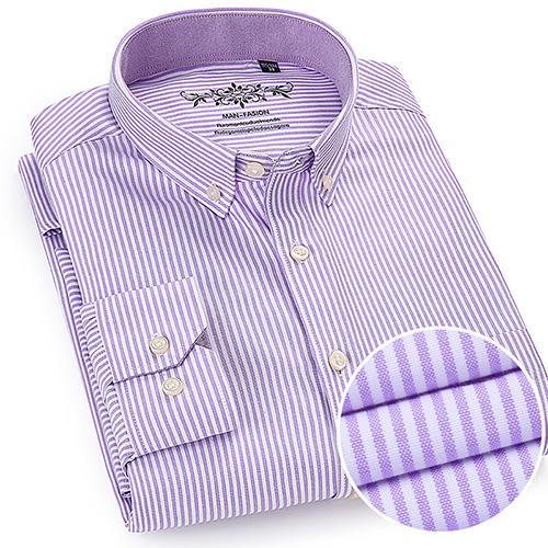 Men's Long Sleeve Plaid/Striped Oxford Dress Shirt Single Patch Pocket with Box-pleated Back Yoke Regular-fit Button Down Shirts