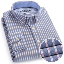 Load image into Gallery viewer, Men&#39;s Long Sleeve Plaid/Striped Oxford Dress Shirt Single Patch Pocket with Box-pleated Back Yoke Regular-fit Button Down Shirts
