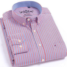 Load image into Gallery viewer, Men&#39;s Long Sleeve Plaid/Striped Oxford Dress Shirt Single Patch Pocket with Box-pleated Back Yoke Regular-fit Button Down Shirts
