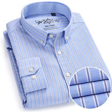 Load image into Gallery viewer, Men&#39;s Long Sleeve Plaid/Striped Oxford Dress Shirt Single Patch Pocket with Box-pleated Back Yoke Regular-fit Button Down Shirts
