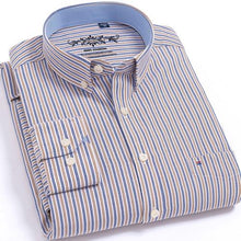 Load image into Gallery viewer, Men&#39;s Long Sleeve Plaid/Striped Oxford Dress Shirt Single Patch Pocket with Box-pleated Back Yoke Regular-fit Button Down Shirts

