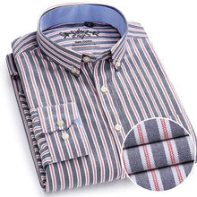 Load image into Gallery viewer, Men&#39;s Long Sleeve Plaid/Striped Oxford Dress Shirt Single Patch Pocket with Box-pleated Back Yoke Regular-fit Button Down Shirts
