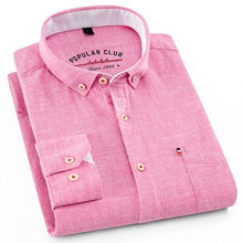 Load image into Gallery viewer, Men&#39;s Regular-Fit Long-Sleeve Linen Cotton Shirt Patch Single Chest Pocket Button-collar Summer Thin Breath Solid Casual Shirts
