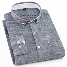 Load image into Gallery viewer, Men&#39;s Regular-Fit Long-Sleeve Linen Cotton Shirt Patch Single Chest Pocket Button-collar Summer Thin Breath Solid Casual Shirts
