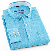 Load image into Gallery viewer, Men&#39;s Regular-Fit Long-Sleeve Linen Cotton Shirt Patch Single Chest Pocket Button-collar Summer Thin Breath Solid Casual Shirts

