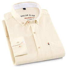 Load image into Gallery viewer, Men&#39;s Regular-Fit Long-Sleeve Linen Cotton Shirt Patch Single Chest Pocket Button-collar Summer Thin Breath Solid Casual Shirts
